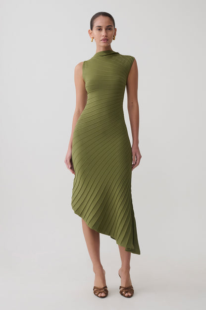 Milasandra Plissiertes Strickkleid - Oliv