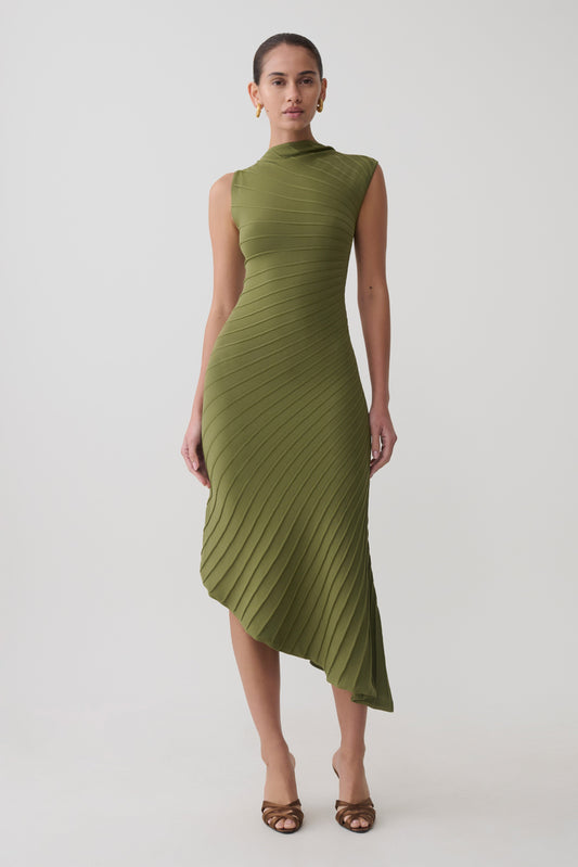 Milasandra Plissiertes Strickkleid - Oliv