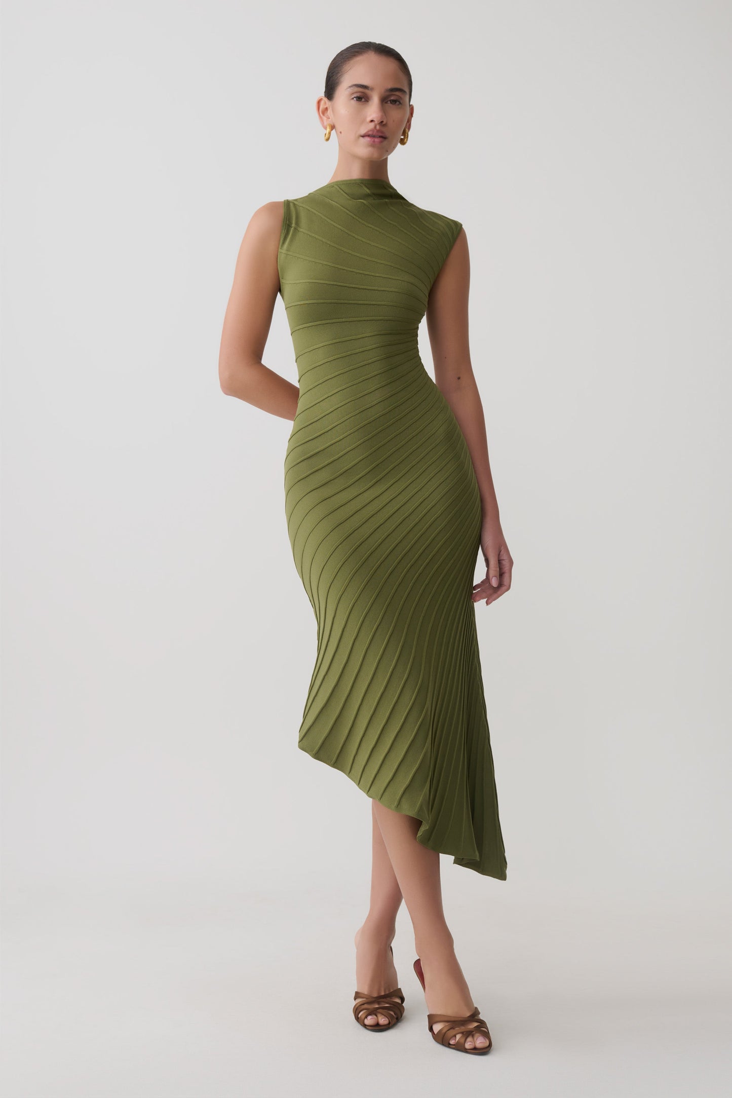 Milasandra Plissiertes Strickkleid - Oliv