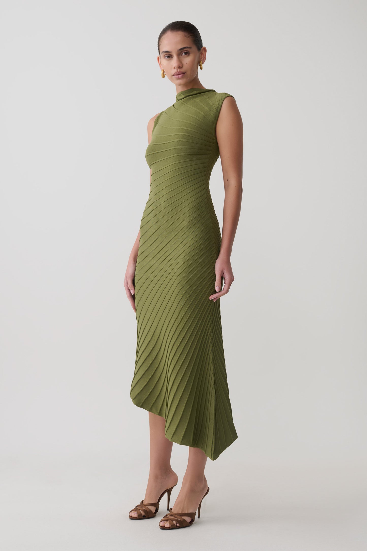 Milasandra Plissiertes Strickkleid - Oliv