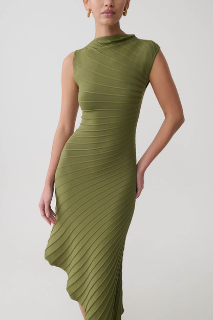 Milasandra Plissiertes Strickkleid - Oliv