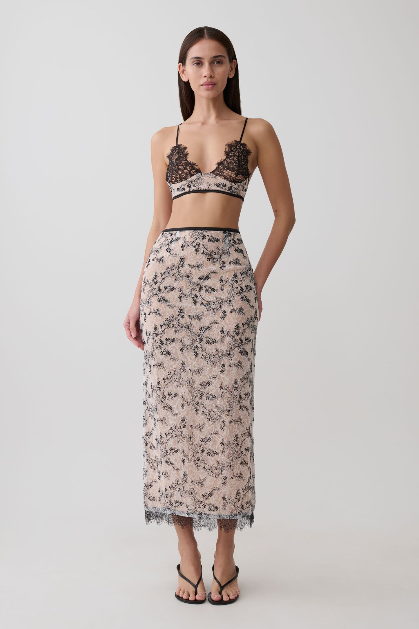 Kimberly Spitzen Bleistift Midi Rock - Nude Spitze