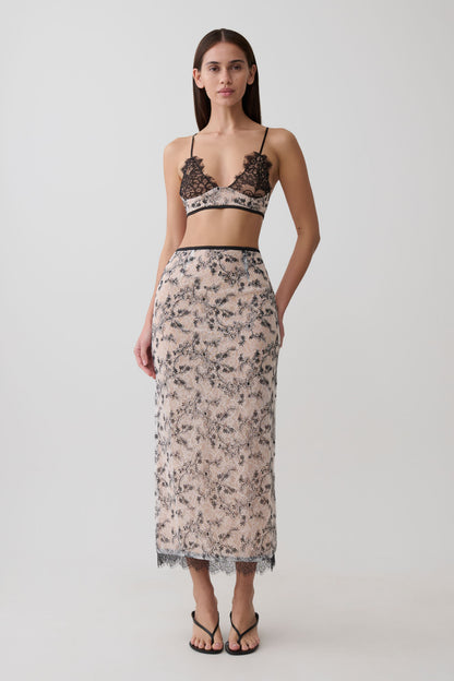 Kimberly Spitzen Bleistift Midi Rock - Nude Spitze