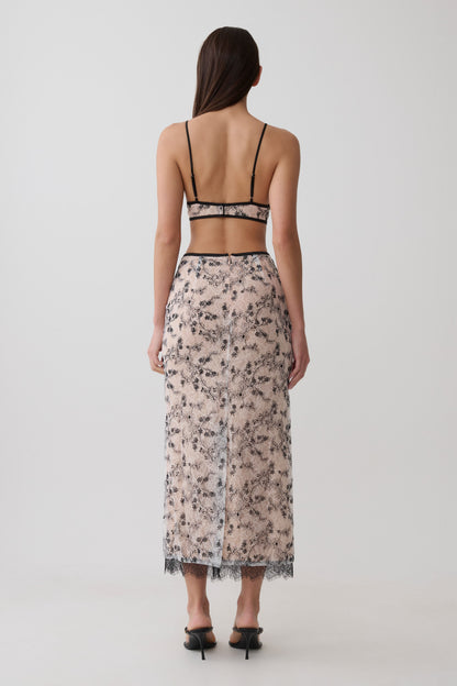 Kimberly Spitzen Bleistift Midi Rock - Nude Spitze