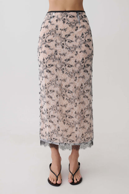 Kimberly Spitzen Bleistift Midi Rock - Nude Spitze