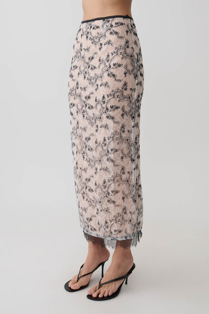 Kimberly Spitzen Bleistift Midi Rock - Nude Spitze
