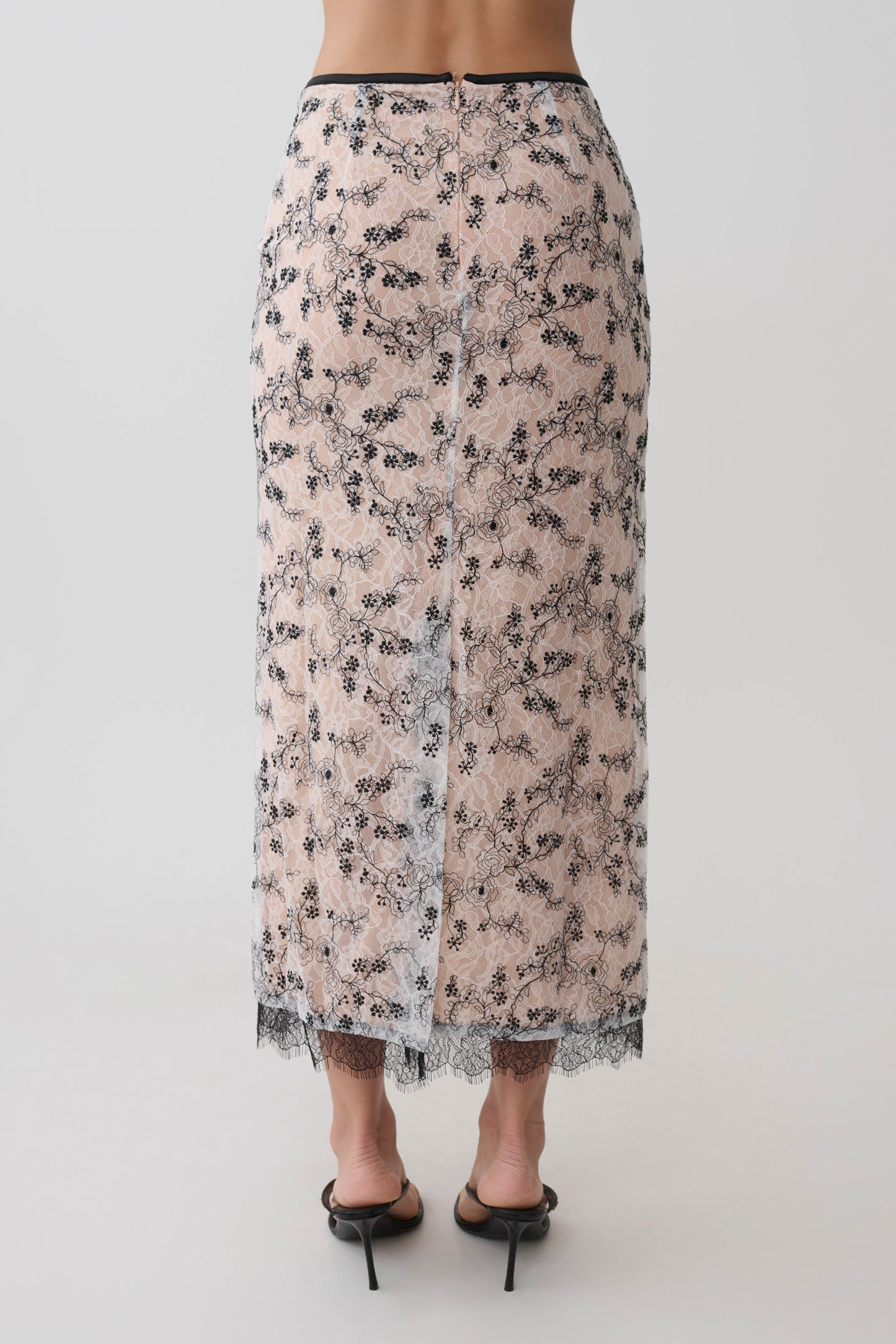 Kimberly Spitzen Bleistift Midi Rock - Nude Spitze