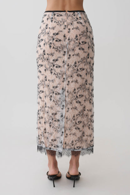 Kimberly Spitzen Bleistift Midi Rock - Nude Spitze