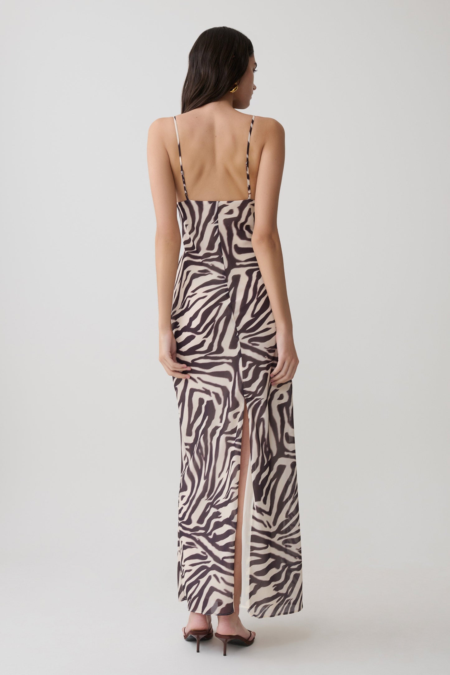 Angeline Spitzen- und Chiffon-Maxikleid - Abstrakter Zebra-Print