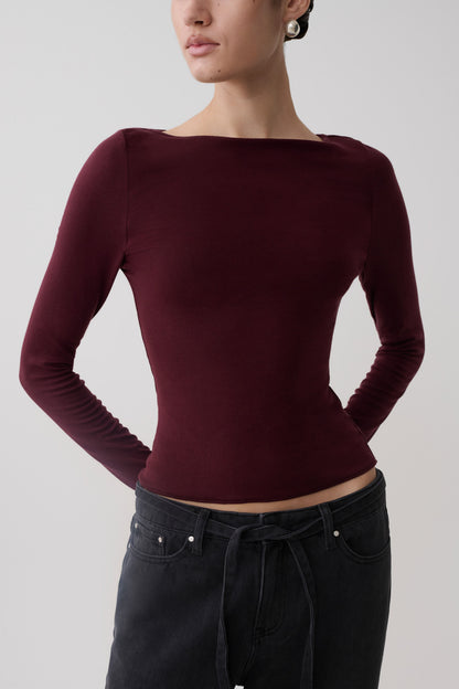 Coraline Langarm-Transparente Bluse - Burgunder