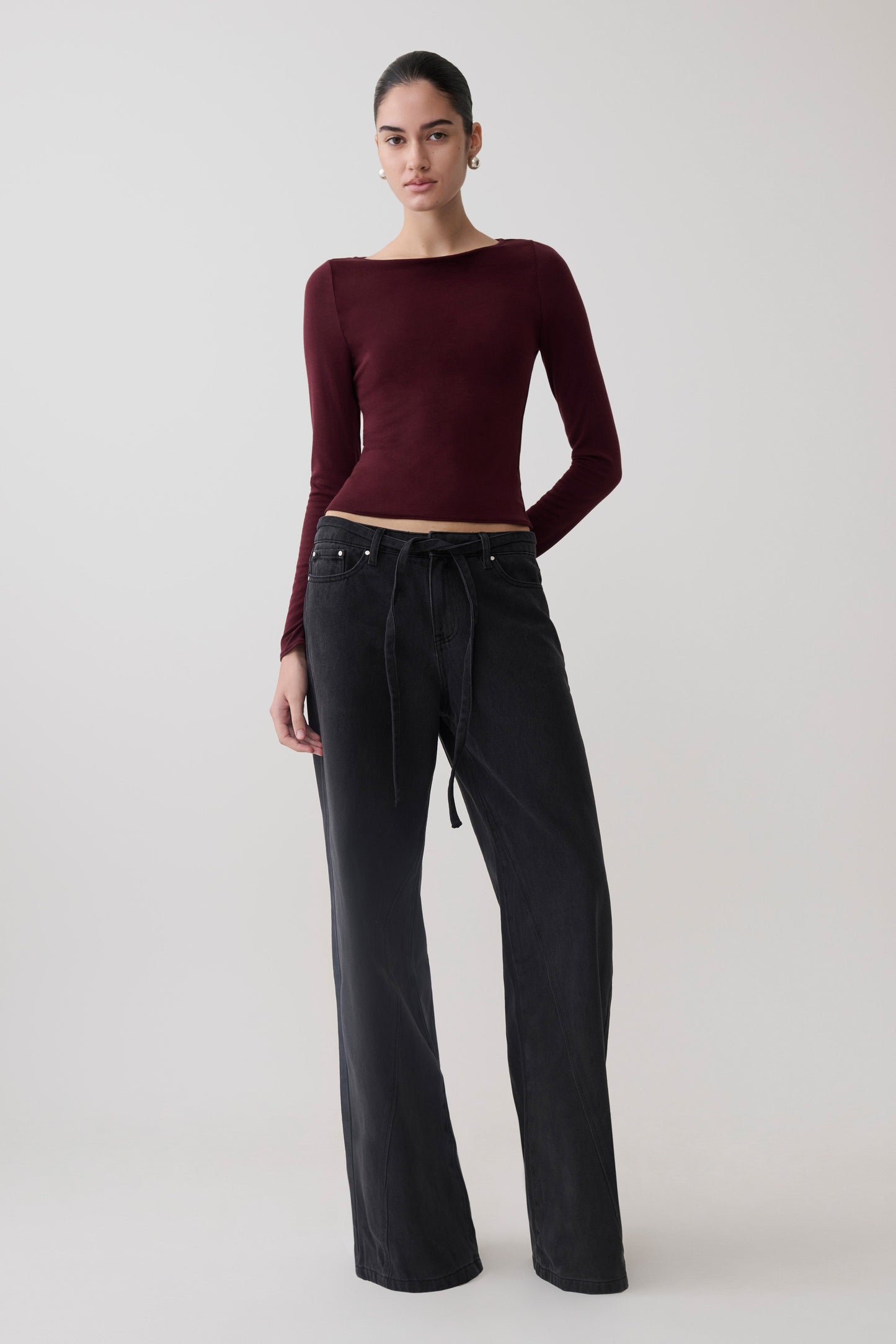Coraline Langarm-Transparente Bluse - Burgunder