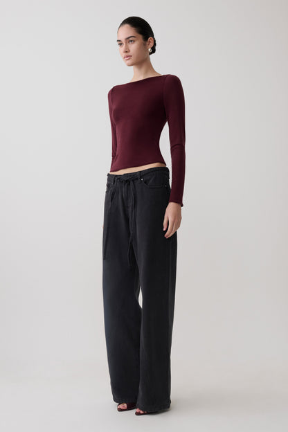 Coraline Langarm-Transparente Bluse - Burgunder