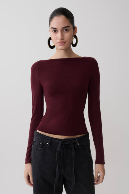 Coraline Langarm-Transparente Bluse - Burgunder