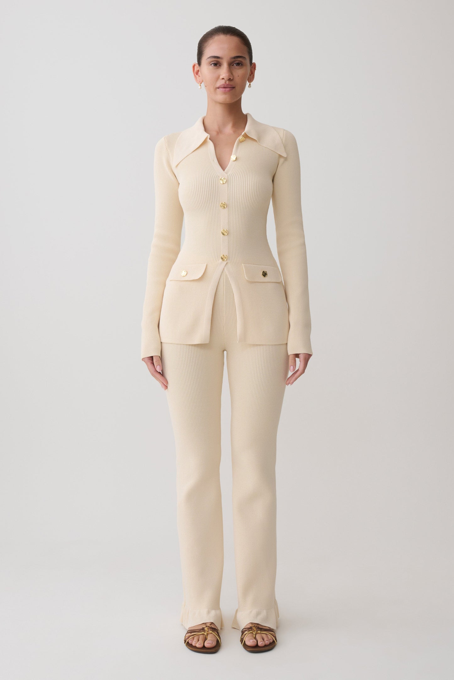 Suzie Rippene Flared Pants - Elfenbein