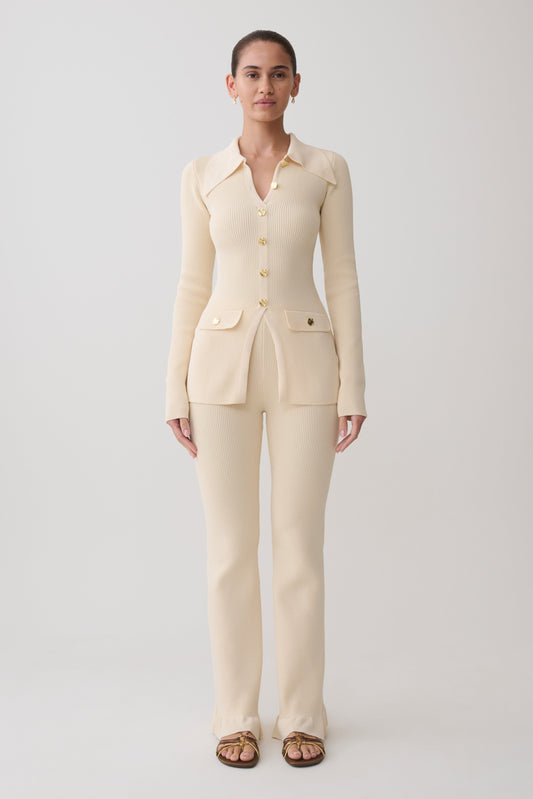 Suzie Rippene Flared Pants - Elfenbein