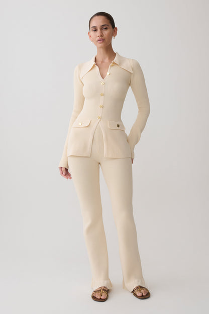 Suzie Ripp Longsleeve Longline Top - Elfenbein