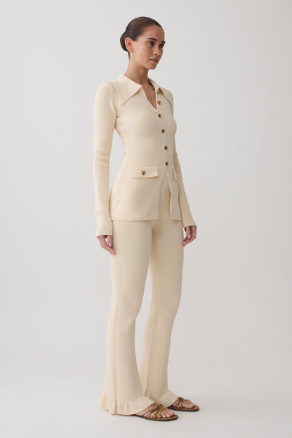 Suzie Ripp Longsleeve Longline Top - Elfenbein