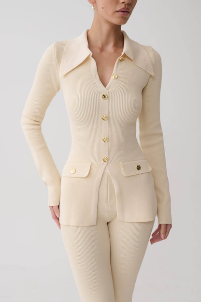 Suzie Ripp Longsleeve Longline Top - Elfenbein