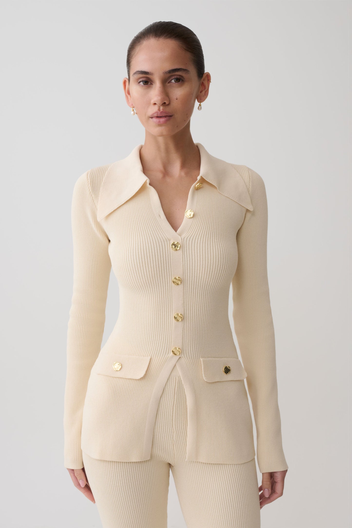 Suzie Ripp Longsleeve Longline Top - Elfenbein