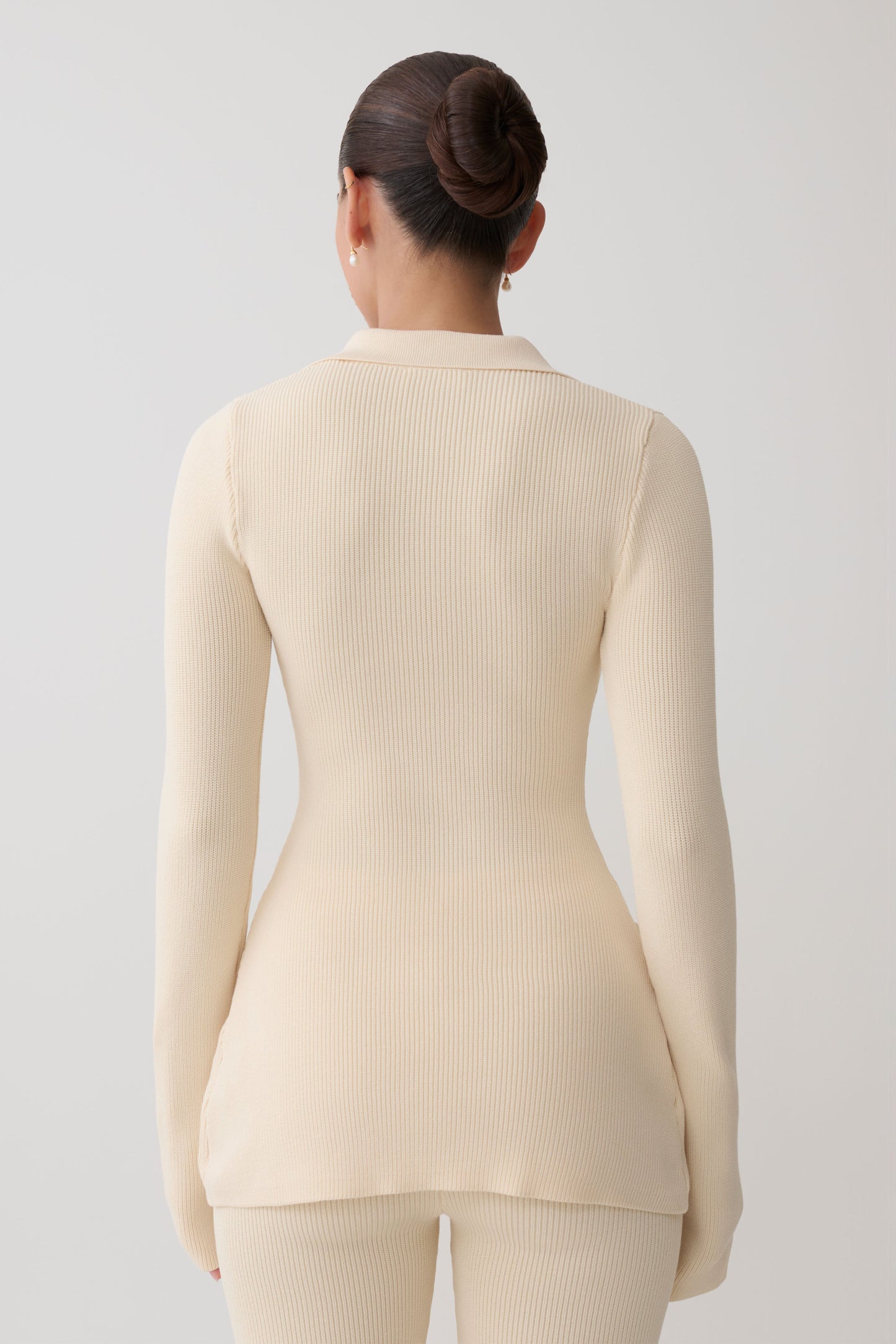 Suzie Ripp Longsleeve Longline Top - Elfenbein