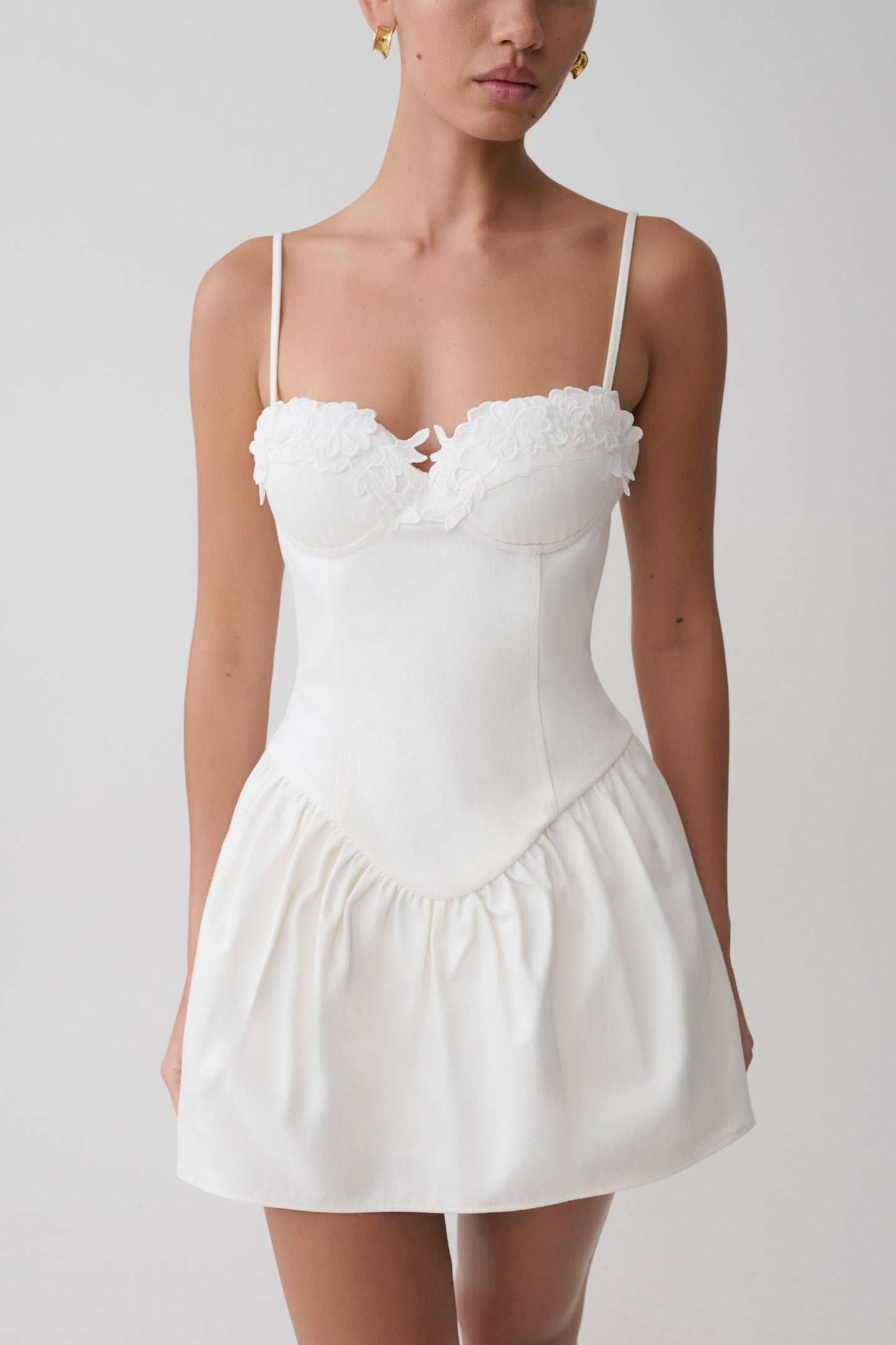 Emary Applique Denim Bustier Minikleid - Weiß