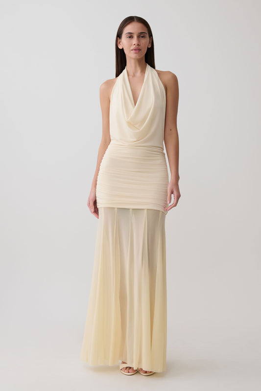 Jorja Draped Halter Slinky Maxikleid - Elfenbein