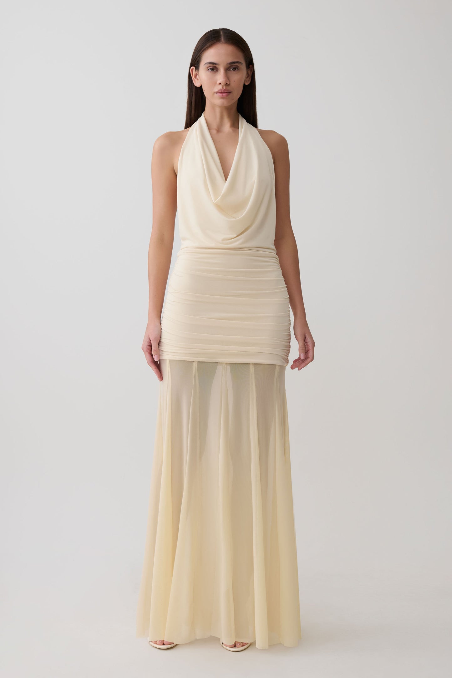 Jorja Draped Halter Slinky Maxikleid - Elfenbein