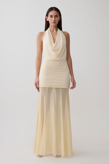 Jorja Draped Halter Slinky Maxikleid - Elfenbein