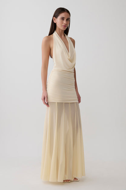 Jorja Draped Halter Slinky Maxikleid - Elfenbein