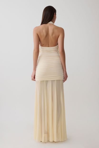 Jorja Draped Halter Slinky Maxikleid - Elfenbein