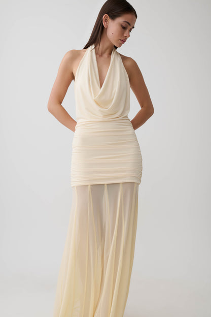 Jorja Draped Halter Slinky Maxikleid - Elfenbein
