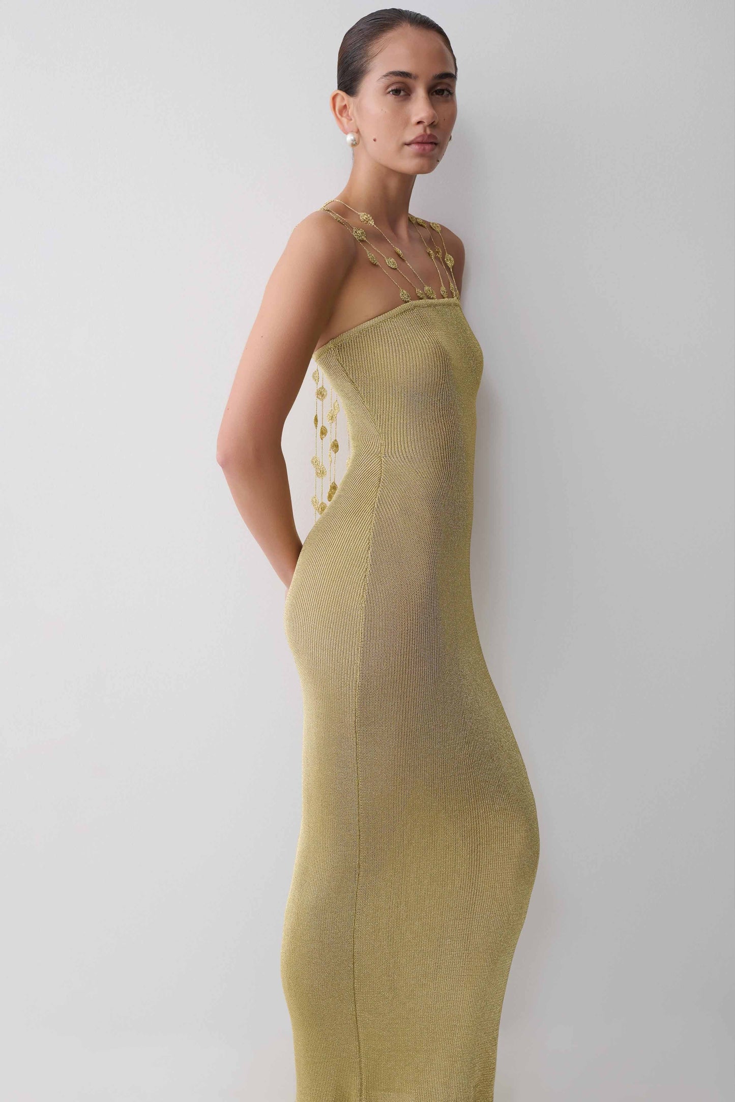 Shami Lurex Maxikleid mit Blumen - Gold