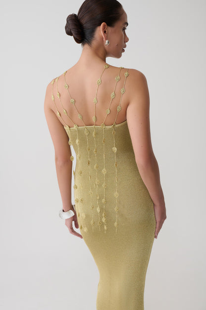 Shami Lurex Maxikleid mit Blumen - Gold