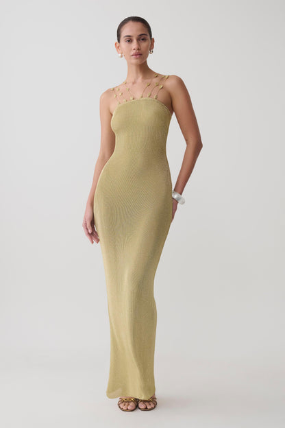 Shami Lurex Maxikleid mit Blumen - Gold