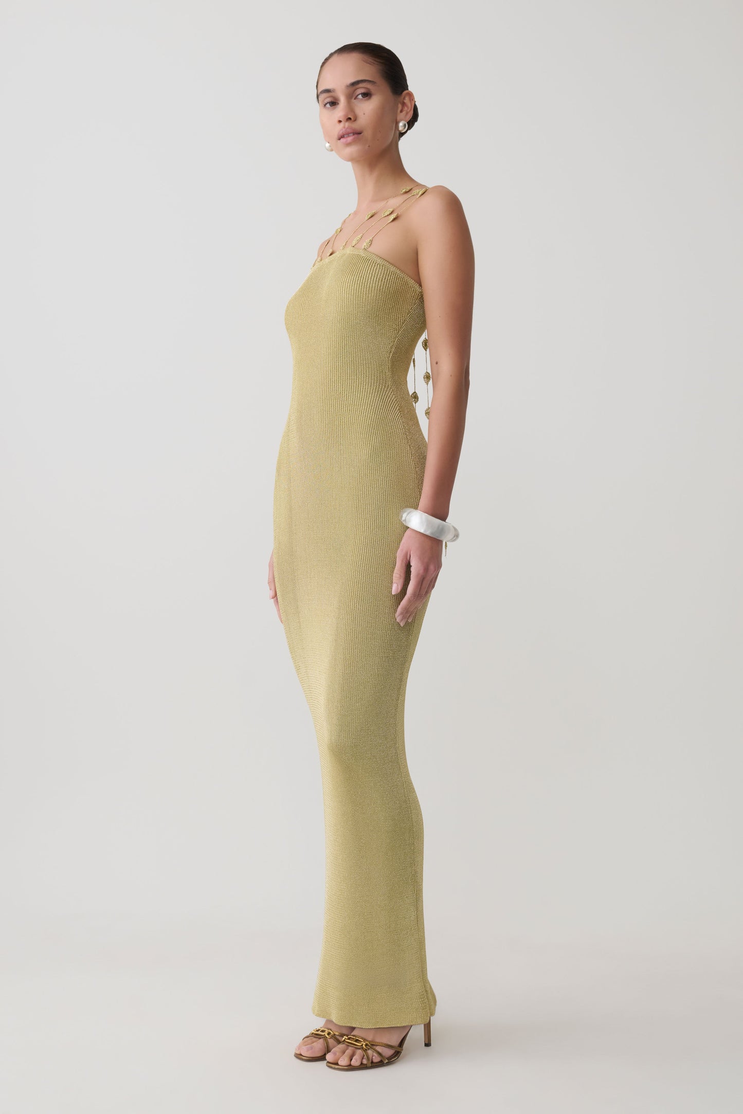 Shami Lurex Maxikleid mit Blumen - Gold