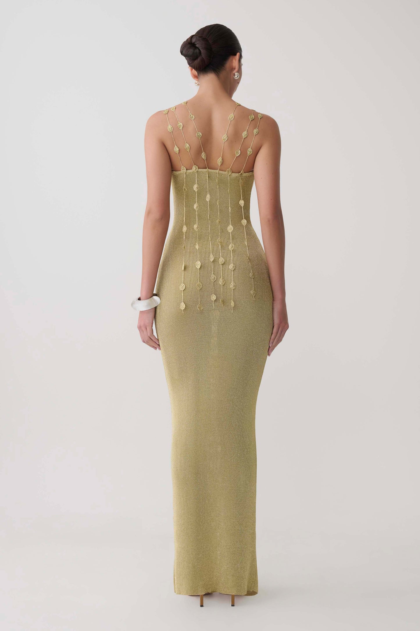 Shami Lurex Maxikleid mit Blumen - Gold
