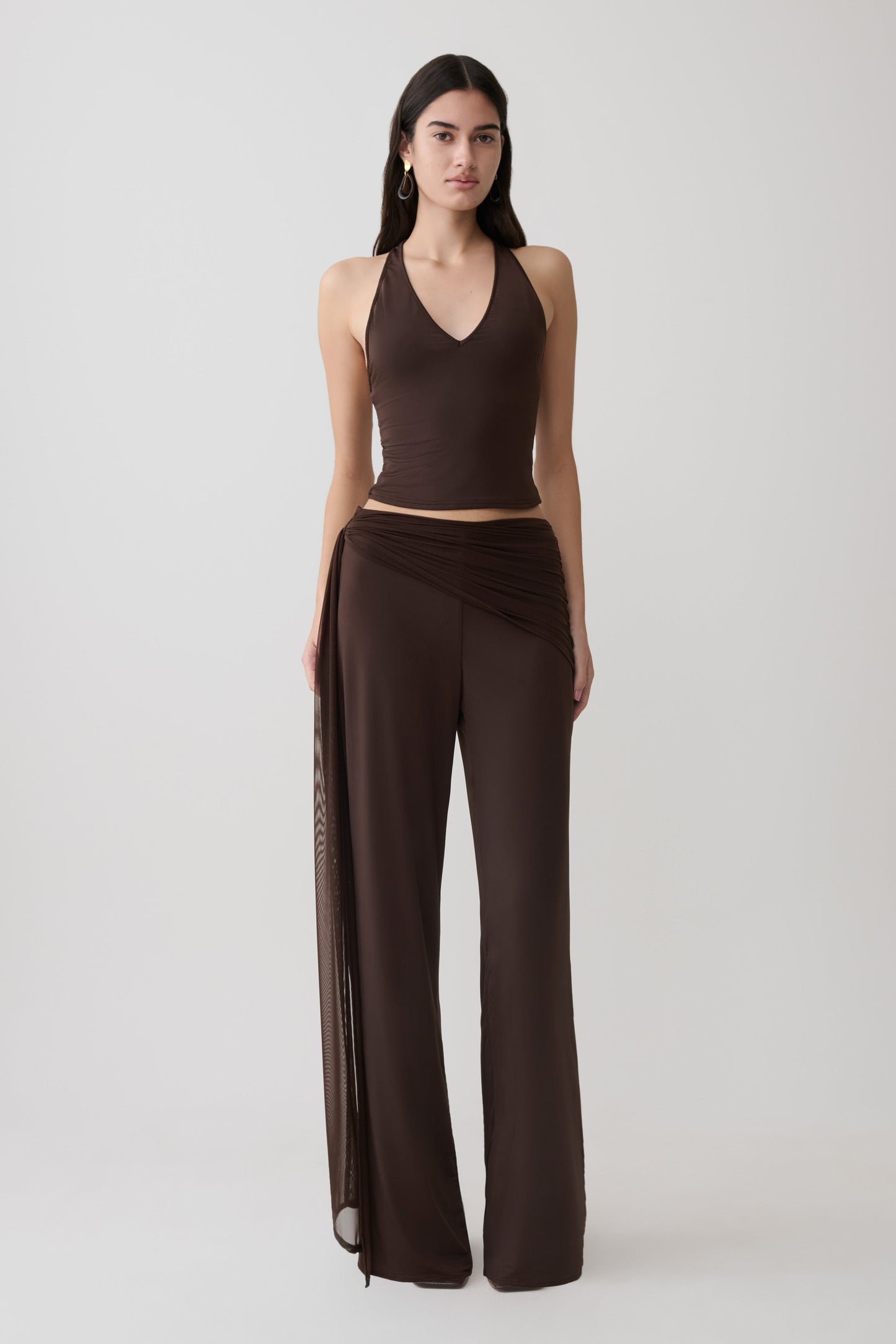 Aspyn Slinky Gathered Wide Leg Pants - Schokolade