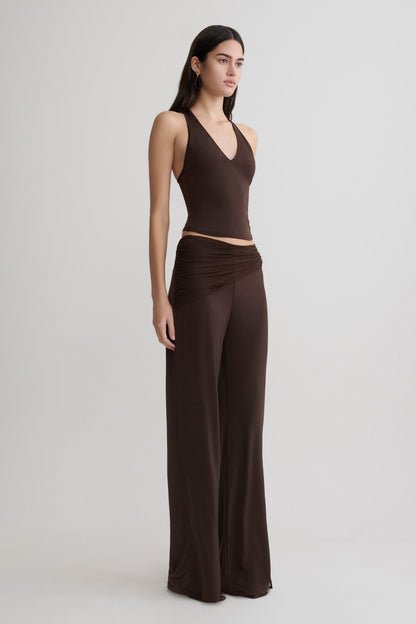 Aspyn Slinky Gathered Wide Leg Pants - Schokolade