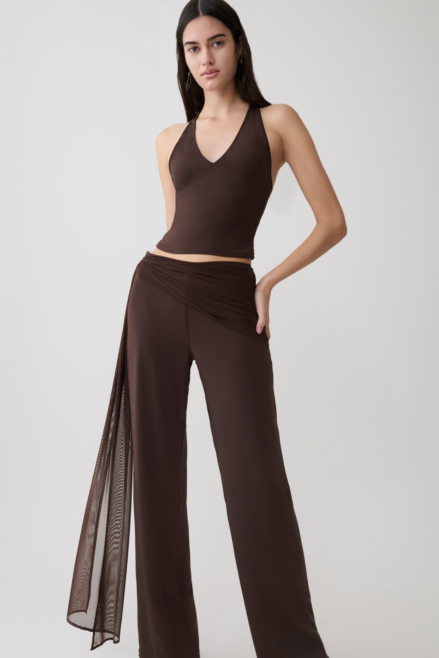 Aspyn Slinky Gathered Wide Leg Pants - Schokolade
