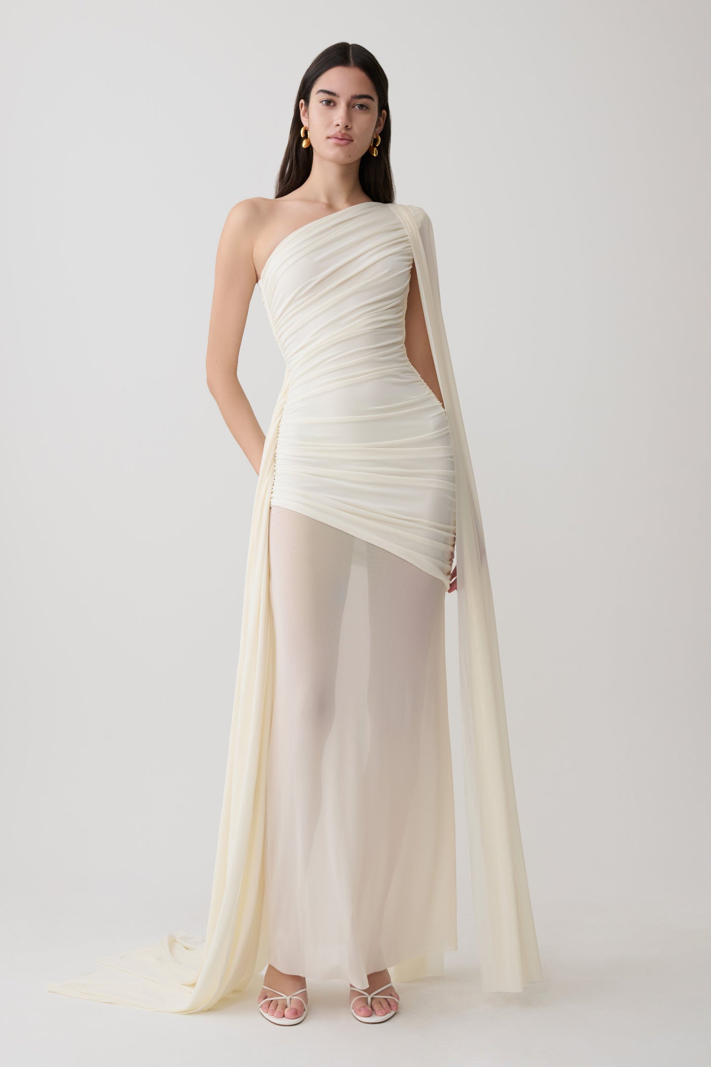 Asher Slinky One Shoulder Maxi Kleid - Elfenbein