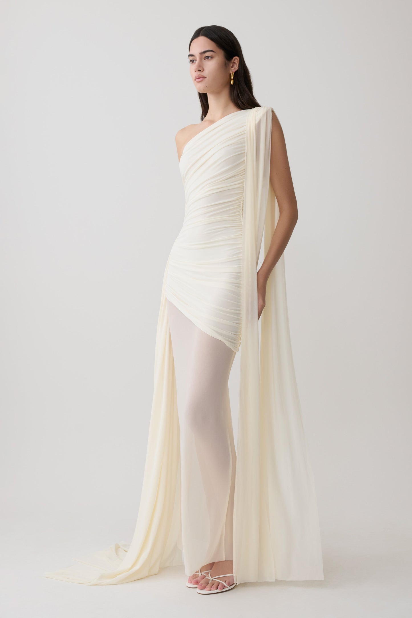 Asher Slinky One Shoulder Maxi Kleid - Elfenbein