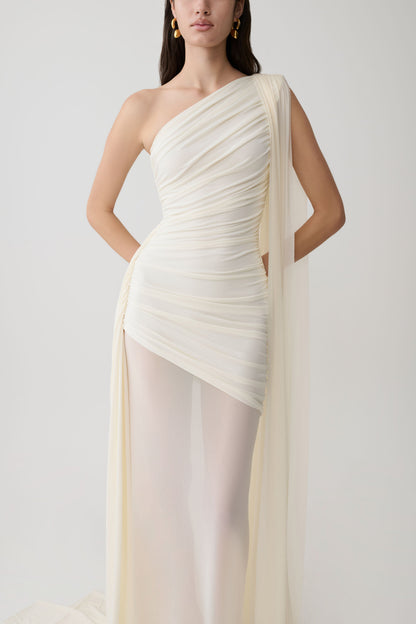 Asher Slinky One Shoulder Maxi Kleid - Elfenbein