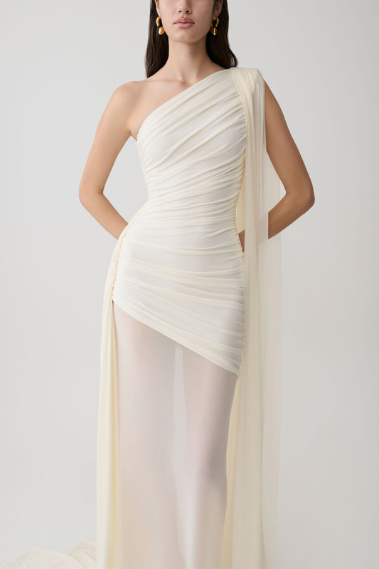 Asher Slinky One Shoulder Maxi Kleid - Elfenbein
