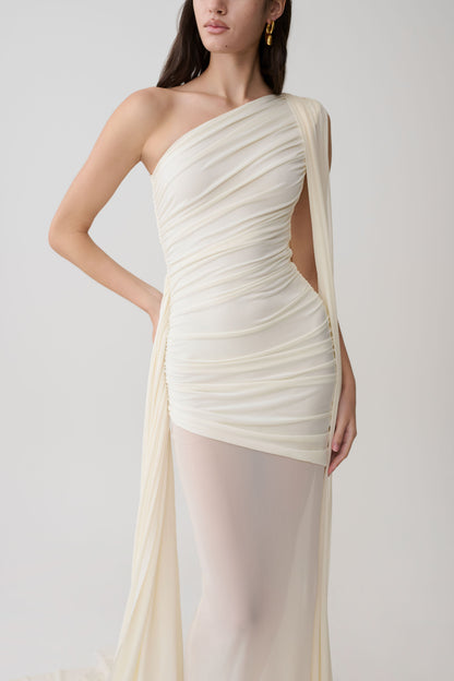 Asher Slinky One Shoulder Maxi Kleid - Elfenbein