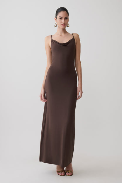 Joni Cowl Maxi Kleid - Bittere Schokolade