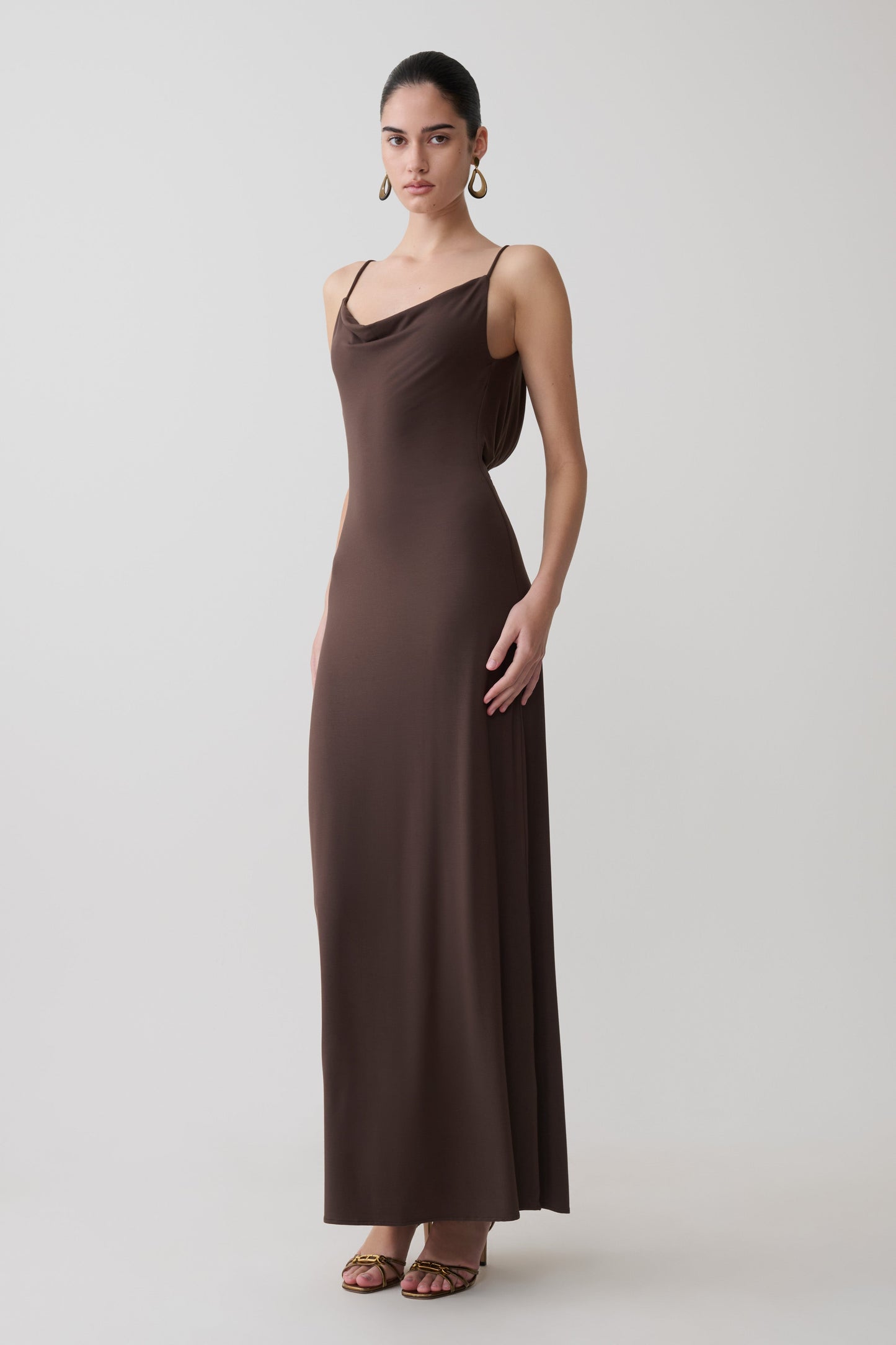 Joni Cowl Maxi Kleid - Bittere Schokolade