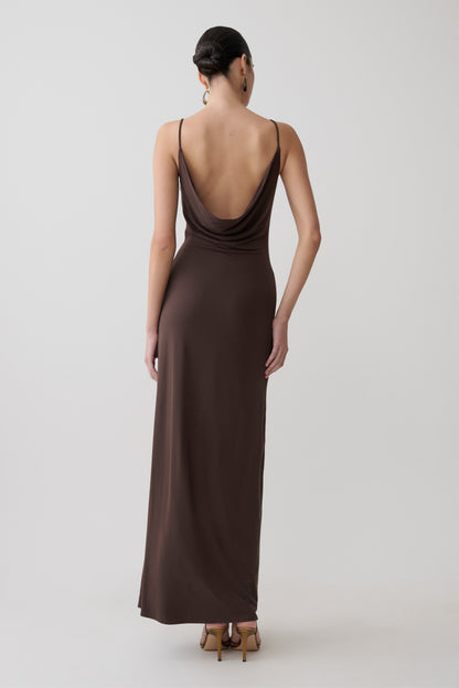 Joni Cowl Maxi Kleid - Bittere Schokolade