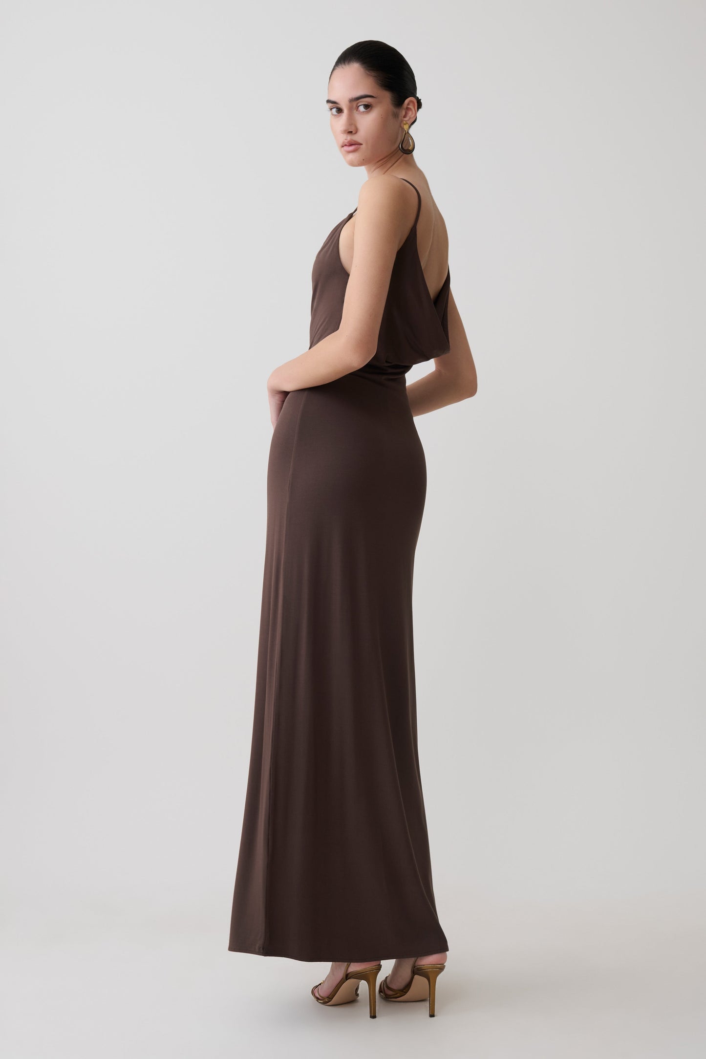 Joni Cowl Maxi Kleid - Bittere Schokolade