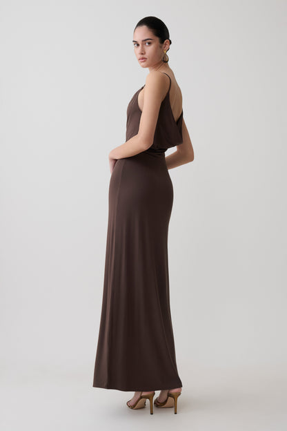 Joni Cowl Maxi Kleid - Bittere Schokolade