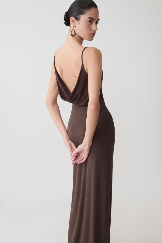 Joni Cowl Maxi Kleid - Bittere Schokolade